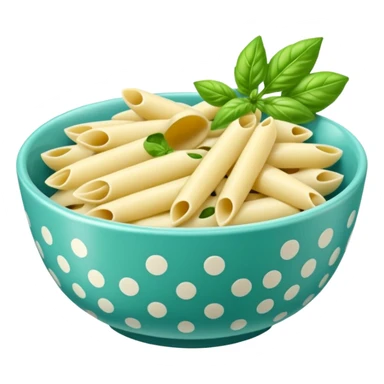 green pesto penne pasta in a light blue polka dot bowl sticker