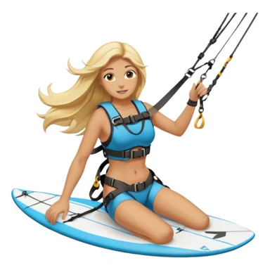 Blonde long haired ladie Kitesurfing with harness sticker