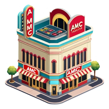 AMC movie theater exterior, isometric dollhouse-style, highly detailed  sticker