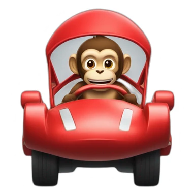 Monkey in a F1 red car with a Asian man running after him sticker