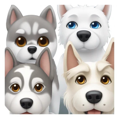 3dog : One. Grey Husky with blue eyes, a beige HUSKY with brown eyes and a white Westies sticker