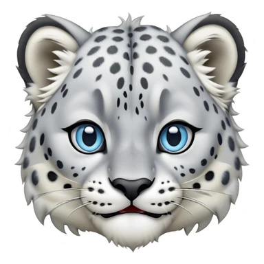 Cinematic-Comical-Snow-Leopard-Portrait-Emoji – Head tilted dramatically with an exaggeratedly amused expression, featuring a thick, spotted white-and-grey coat with a dense ruff around the neck, wide, piercing icy blue eyes filled with playful disbelief zoomed out showing the shoulders sticker