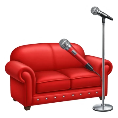 Red sofa with microphone sticker