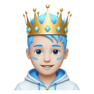 boy neon cyberpunk light blue happy crown white and blue sticker