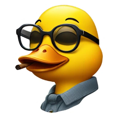 A yellow little duck with glasses smokes a cigar sticker