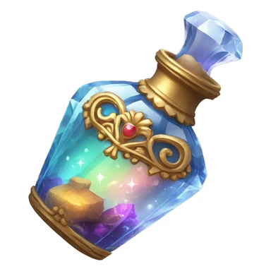 An ornate beautiful crystal vial containing a magical potion sticker