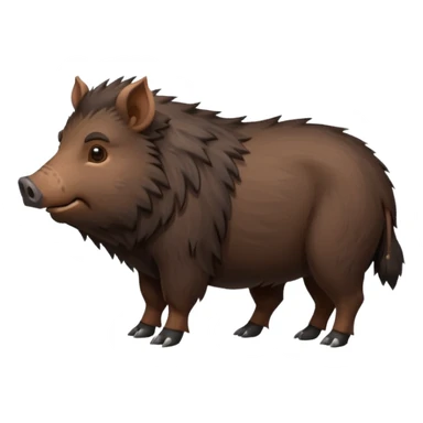 cute hairy boar, dark brown body, full body, side view sticker