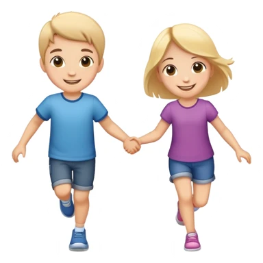 two children skipping hand in hand, happy and playful sticker