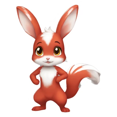 Anthro Sona Fakemon Full Body Red Rabbit Squirrel Chibi Cute  sticker