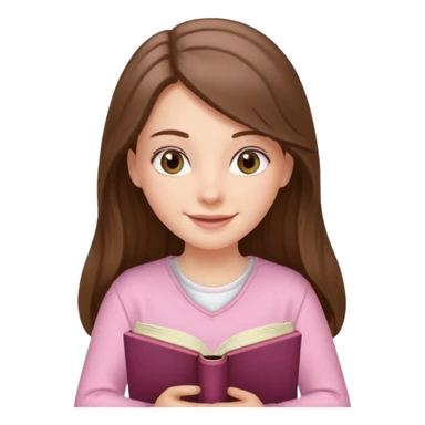 happy white long brunette hair girl with hazel eyes wearing light pink reading a book  sticker