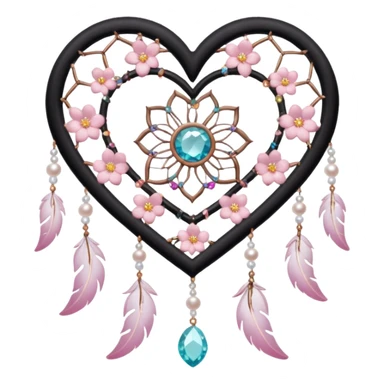 Sakura flower heart Cœur pastel suncatchers gemstones beadspearls crystals dreamcatcher with a white wooden frame  sticker