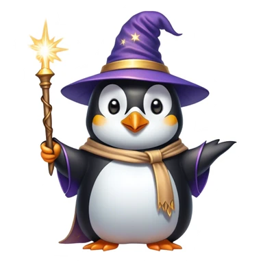 penguin wizard with magical sparks coming out of his wand sticker