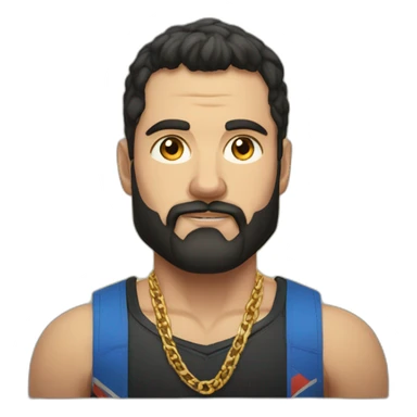 Russian strong man aged 30 wearing gold chain with black hair and short beard sticker