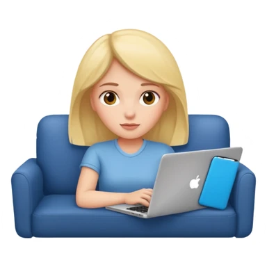A girl is lying on the couch with a laptop, working sticker