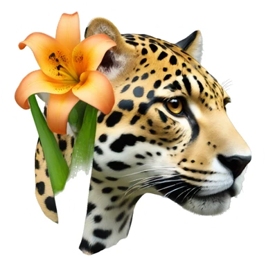 A jaguar painted with a lily flower in its ear sticker