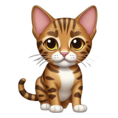 Brown spottet Bengal cat with a toy sticker