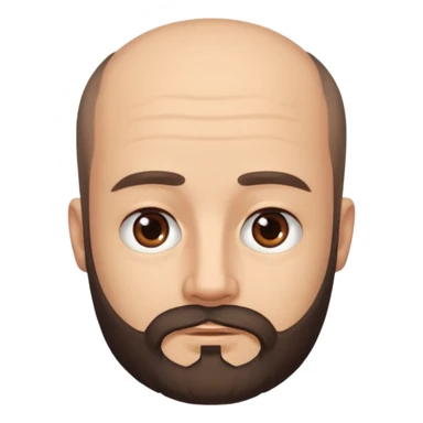 semi balding man with short hair and has a beard. dark brown eyes and brown beard. no wrinkles on face, he still looks young  sticker