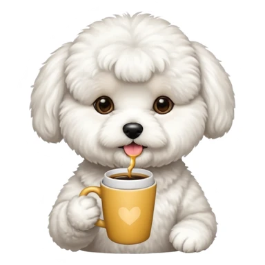 bichon frise dog drinking a coffe sticker