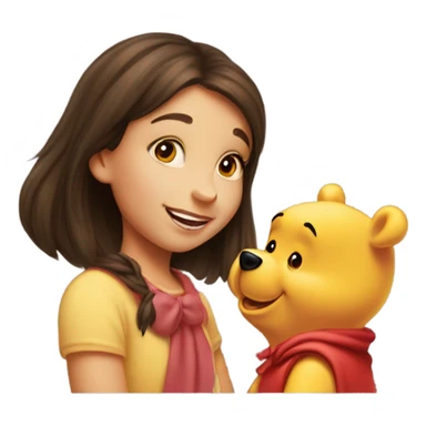 Pretty brunette getting kiss from Winnie the Pooh  sticker