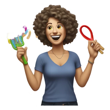 40-year-old white woman woman partying dizzyingly, with frizzy hair and party tools  sticker