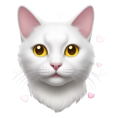 Realistic White cat with yellow eyes, pink hearts over head  sticker
