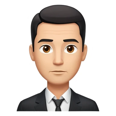 Good-looking robust man in his mid-40s with light brown skin tone, short slicked back straight black hair with fade haircut, strong square face, approachable TV host expression, black blazer left open showing white buttoned shirt sticker