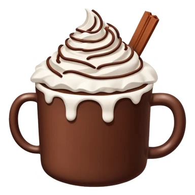 “hot chocolate emoji, whipped cream on top, chocolate shavings, cute, minimal, white background” sticker