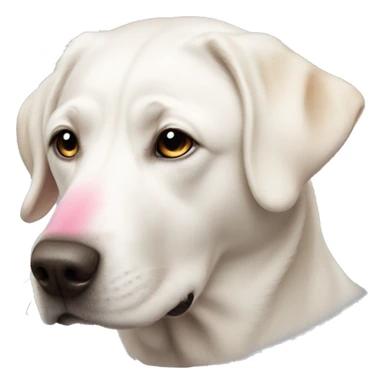 white lab dog with pink nose sticker