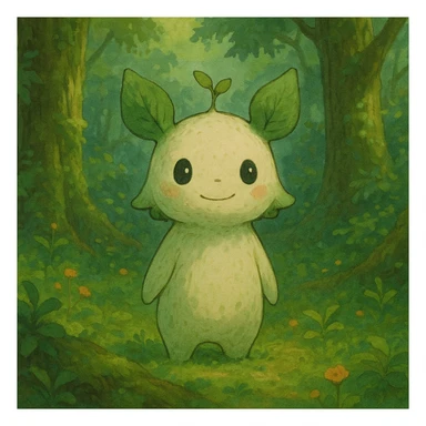 a whimsical forest spirit in ghibli style sticker