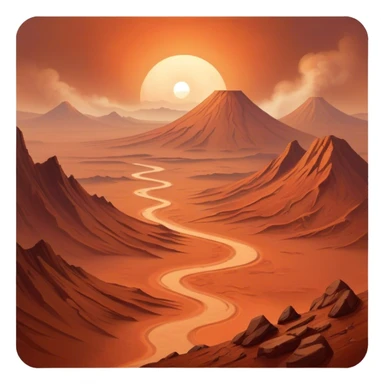 🔥 Cinematic Realistic Mars – A striking, high-resolution image of the Red Planet, featuring its iconic rust-colored terrain, deep canyons, and towering volcanoes. Swirling dust storms can be seen in the thin Martian atmosphere, with sunlight casting long shadows over its desolate, rocky landscape. sticker