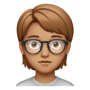 Adolescente con pelo castaño claro y lentes sticker