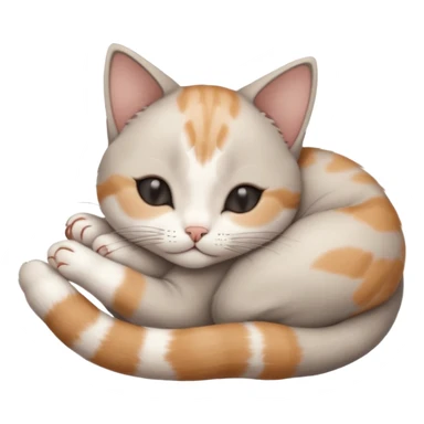 grey and white small cat with eyes closed lying down upside down with its head resting on its curled paw sticker