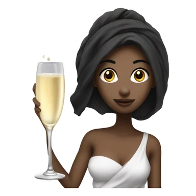 Girl with white towel wrapped around hair holding a champagne glass and bottle in black high heels  sticker