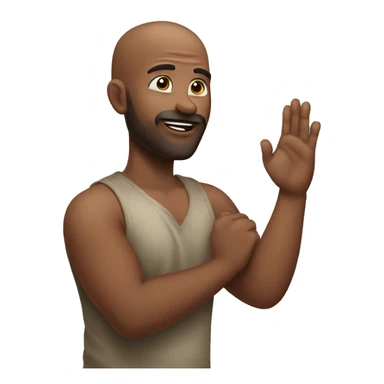 No hairs man Emoji saying namaste with elbows touching sticker
