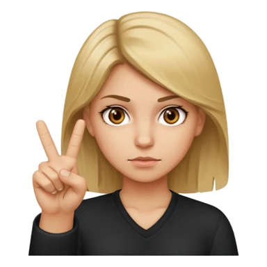 A girl about 35 dirty blonde, hair, brown eyes flipping the middle finger sticker