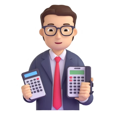 male accountant reviewing financial documents with calculator sticker