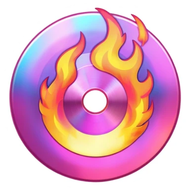 A CD disc with a fiery design, pink fire sticker