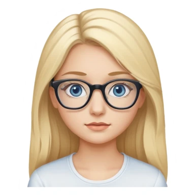 Fille 20ans qui a des cheveux long et blond  avec des lunettes et des yeux bleu- gris avec du mascara sur les yeux et un haut blanc sticker