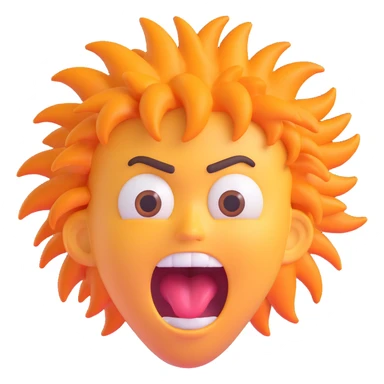 emoji with wild crazy hair, tired baggy eyes, mouth wide open in a scream, expressive exaggerated emotion sticker