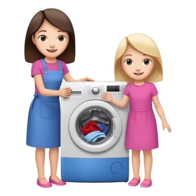 Mother and little daughter opening a washing machine door sticker