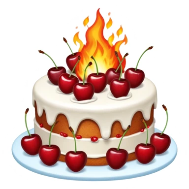 CAKE on fire, and fire behind it as well. cherries on the cake sticker