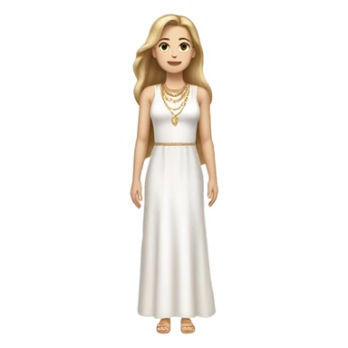 do one white woman with long straight light brown  hair with dark eyes gold jewelry full body, and a white dress sticker