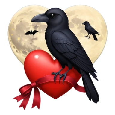 red heart with a black raven, moon, and velvet ribbon, dark romance sticker