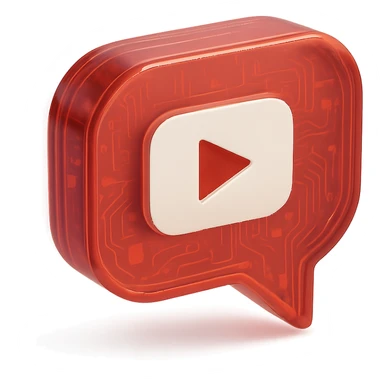 red opacity 0.6 speech bubble with inside a big red YouTube white play button, very glossy circuit style sticker