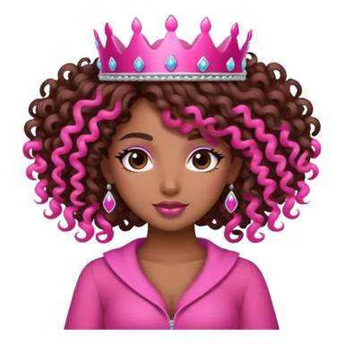 Brown girl diva long curly hair with pink crown sticker