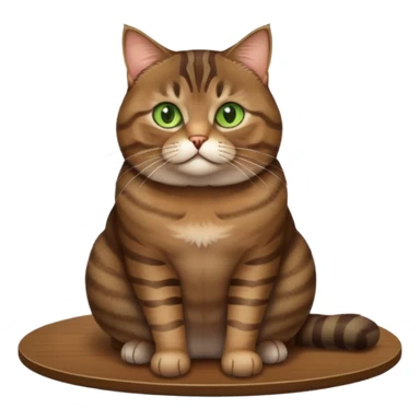 A fat brown tabby cat with green eyes sitting on a table sticker