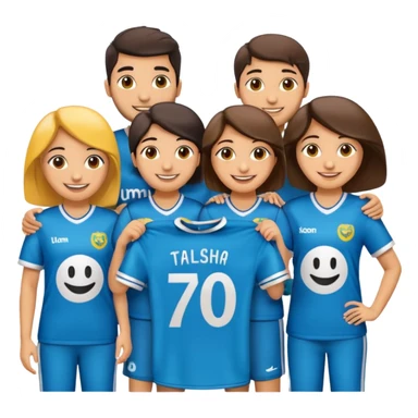Make 5 decent characters include 4 girls and 1 boy and mentioned there names on there jersey ist husna, tuba, maleeha,alishba and boy Talha also smiley.creat a sign board and a besties off UOM and the  sign board takes by boy in his hand sticker