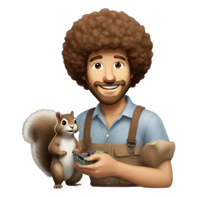 bob ross painting a picture with his pet squirrel sticker