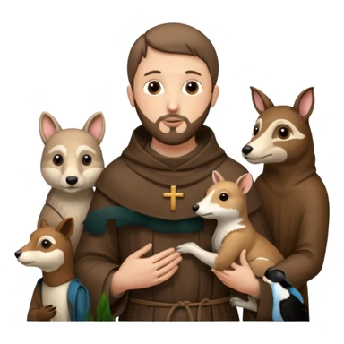 Saint Francis of Assisi cartoon modern type with animal to be used as an AI crfreation in HeyGen.com sticker