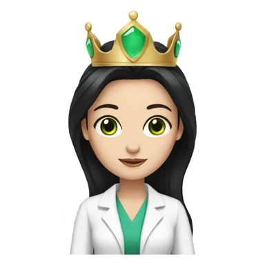 White Female doctor green eyes long black hair and a crown sticker